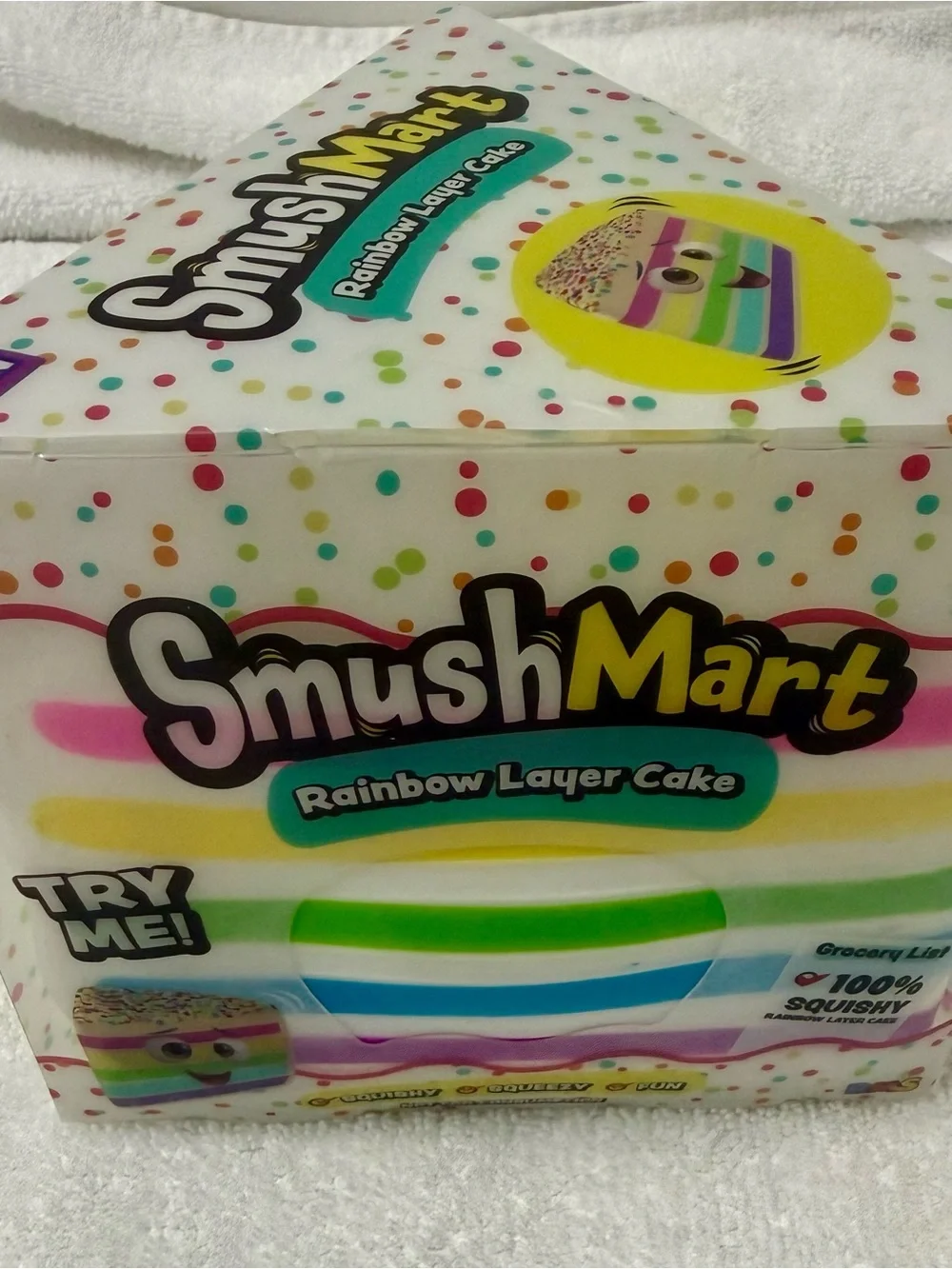 Rainbow Layer Cake Squishy Toy - White with Multicolor Accents